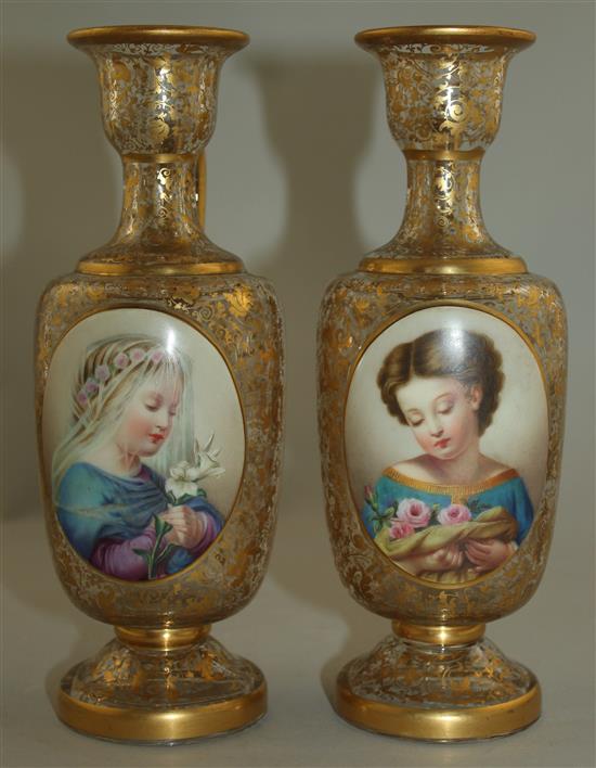 A pair of Bohemian enamelled and gilt decorated glass ewers, late 19th century, 20.5cm